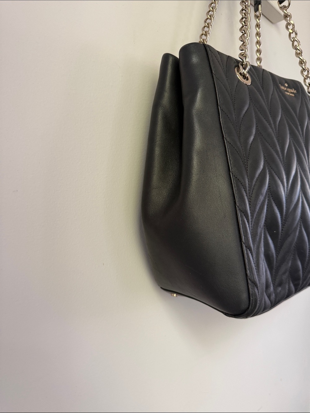 Kate Spade Black Cow Leather Quilted Tote Large Work Bag Laptop - Picture 5 of 13